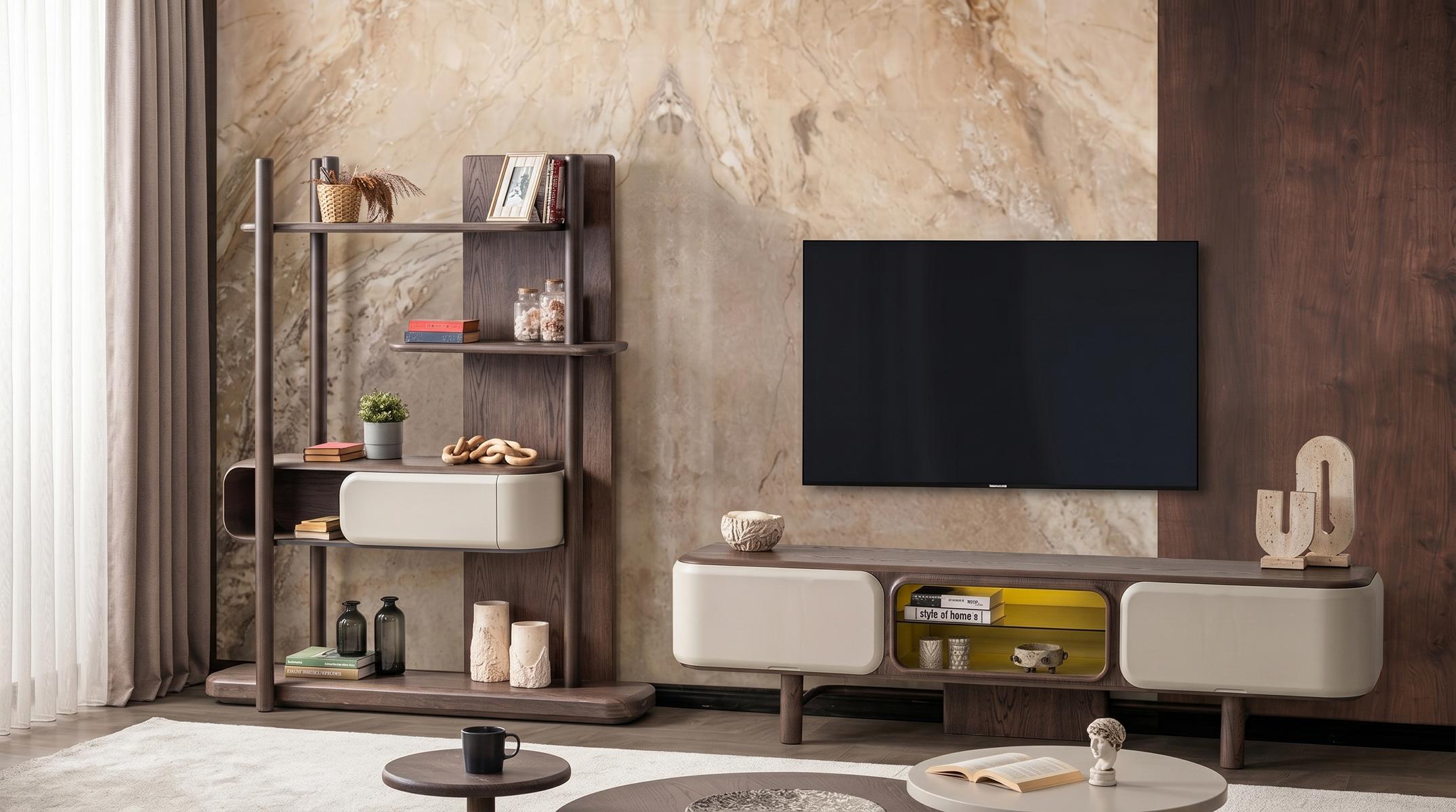 Luxuriöse Wohnwand mit TV-Lowboard und Regal für stilvolle Wohnzimmermöbel