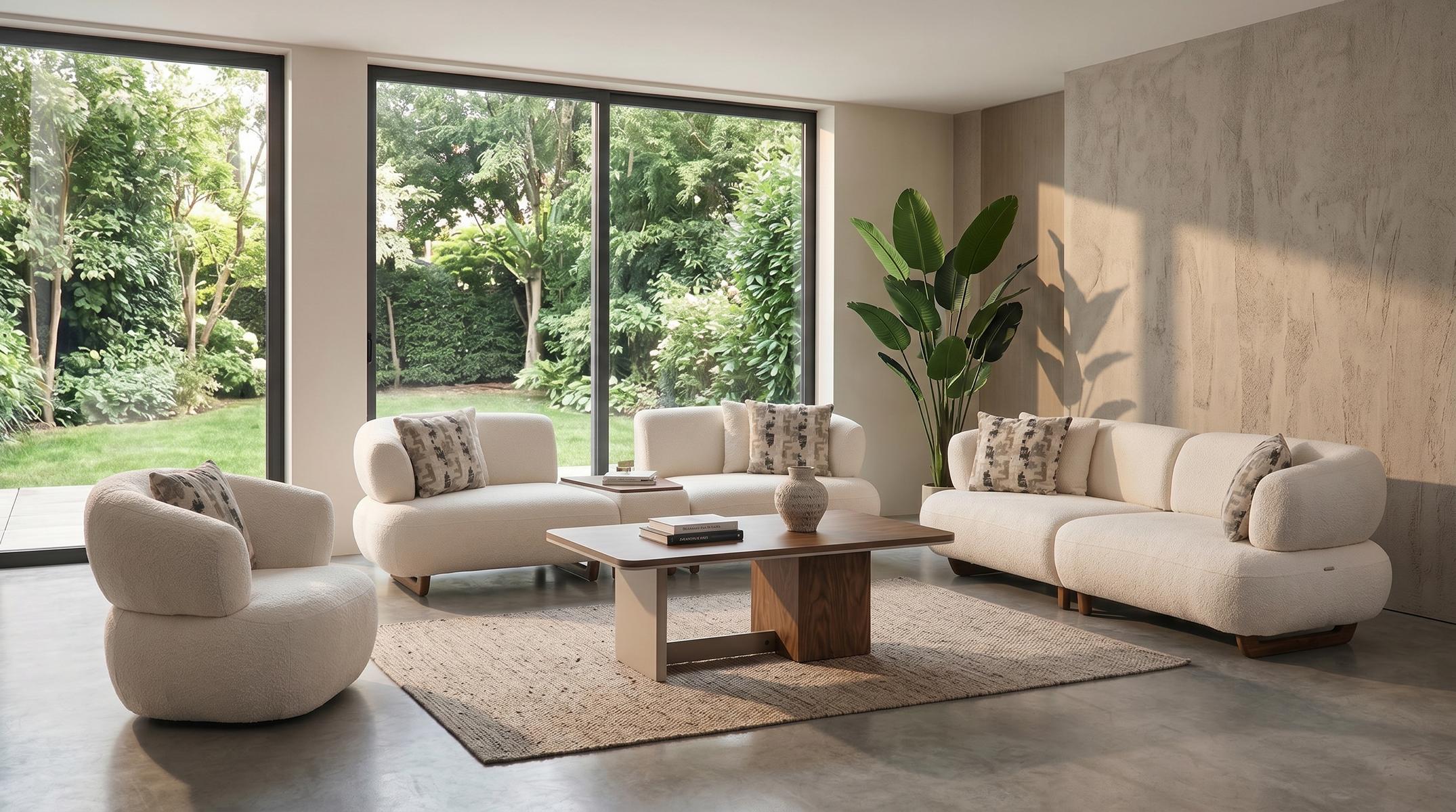 Sofa Set 4+3+1 Beige Stoff Modern Sitzer Wohnzimmer Design klassisch