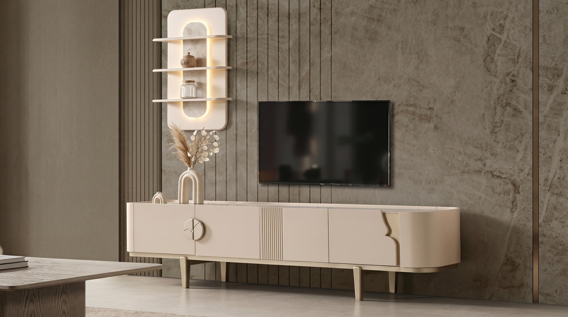 Wohnwand set TV-Lowboard Wandregal Funktional Minimalistisch Edel