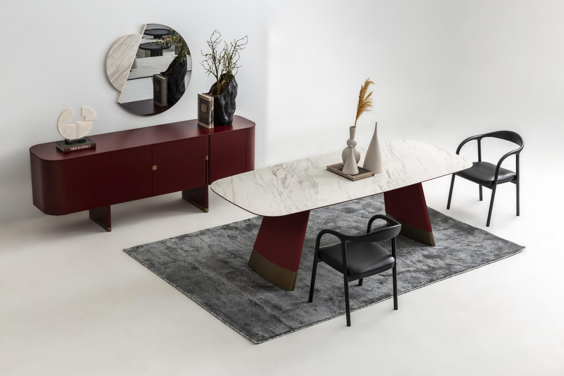 Stilvolles rot-schwarzes Wohnzimmer set Esstisch Stühle Sideboard Modern