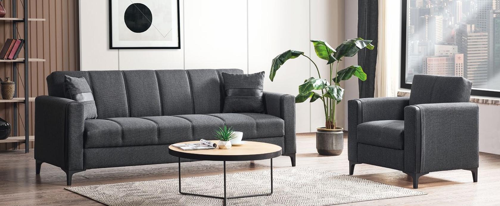 Wohnzimmer set Schlafsofa 3-Sitzer Sessel grau modern weich praktisch