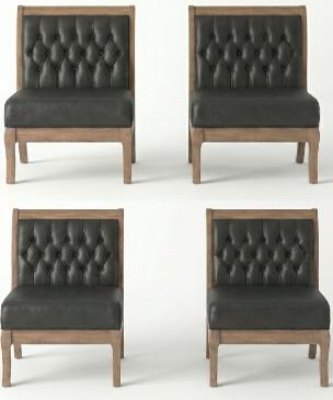Klassische 4x Chesterfield Stühle Designer Ledersessel Holzgestell