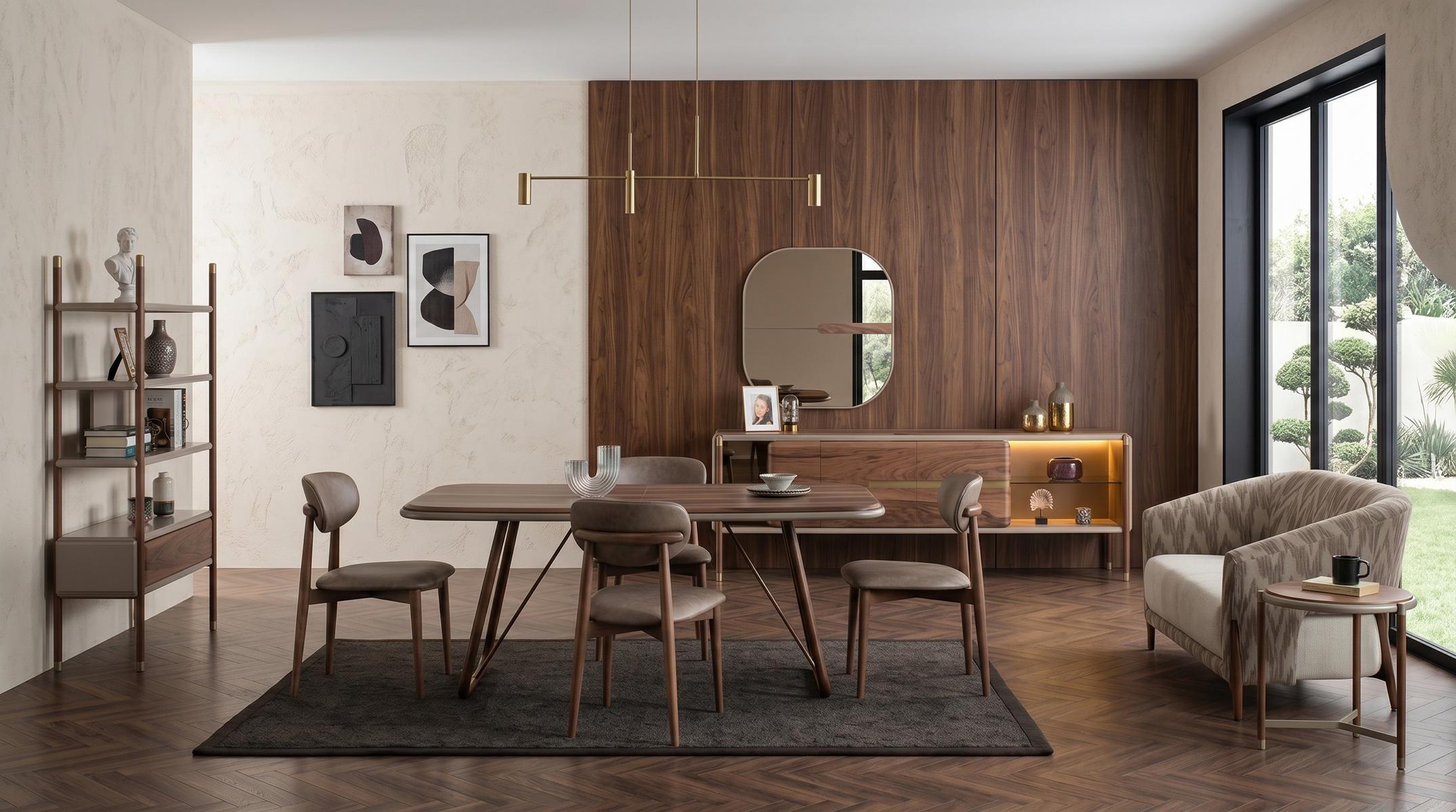 Esszimmer Set Esstisch mit 4x Stühle Komplettes Sideboard mit Spiegel