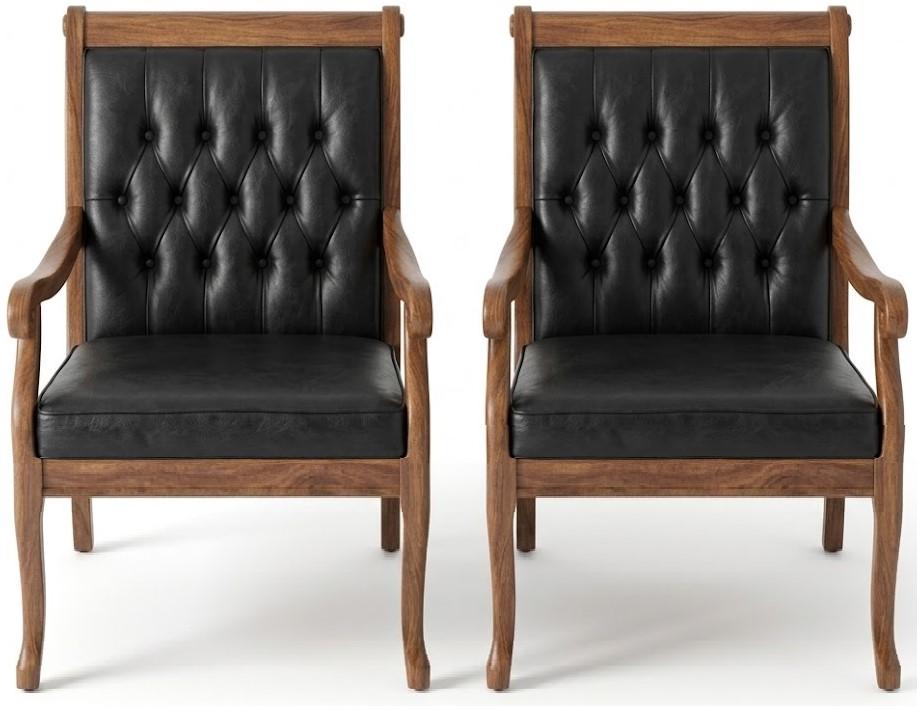 Schwarz-Braunes Stuhl-Set Exklusive Chesterfield Ledersessel