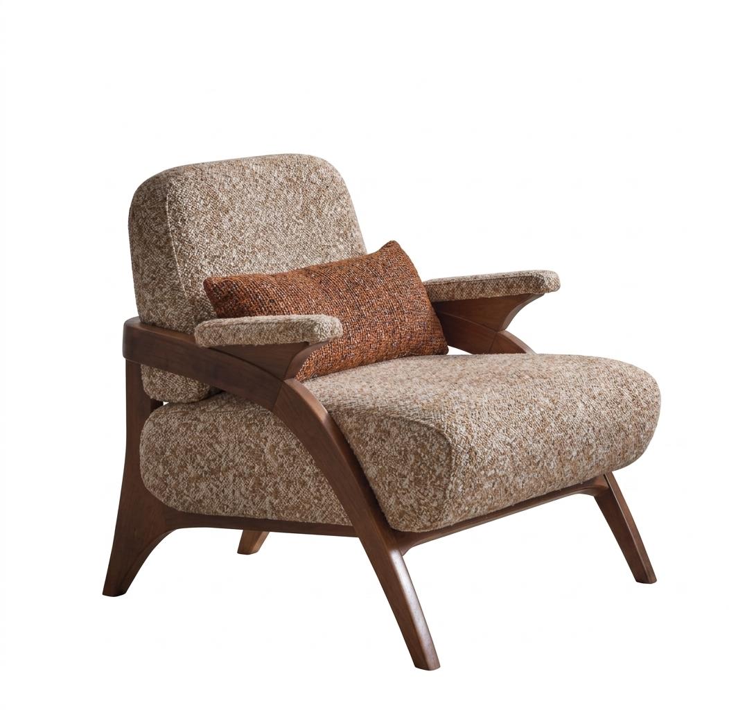Luxus Boucle Sessel Designer Sessel Holzrahmen Wohnzimmermöbel Polstersessel