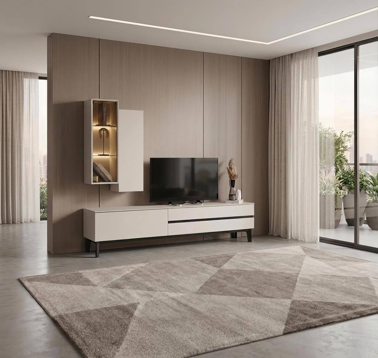 TV Lowboard Set Wandregal Modern Grau Edel Luxus Wohnwand TV Board Set