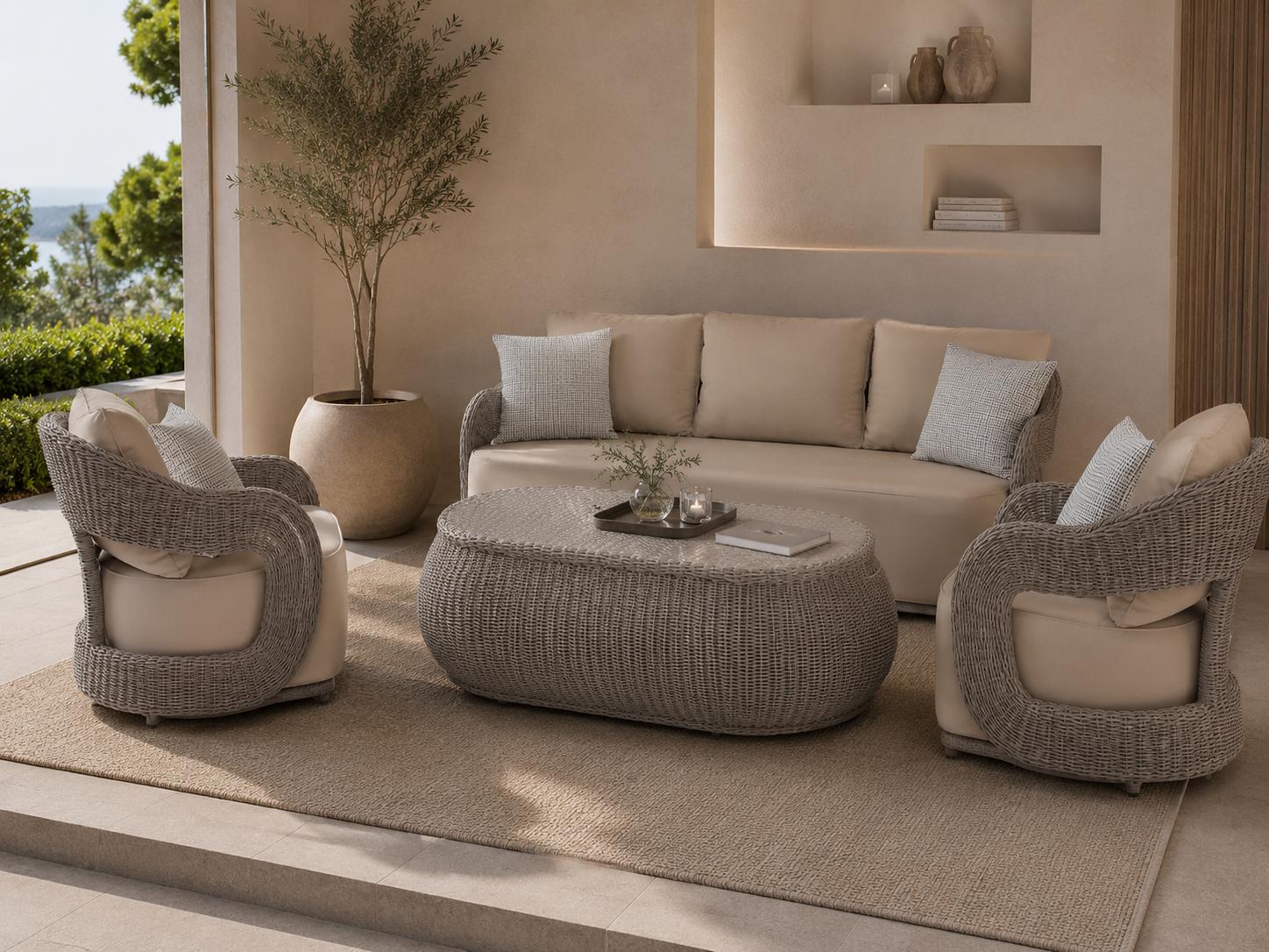 Designer Wohnzimmer Polster Set Ledersofa 2x Sessel Couchtisch