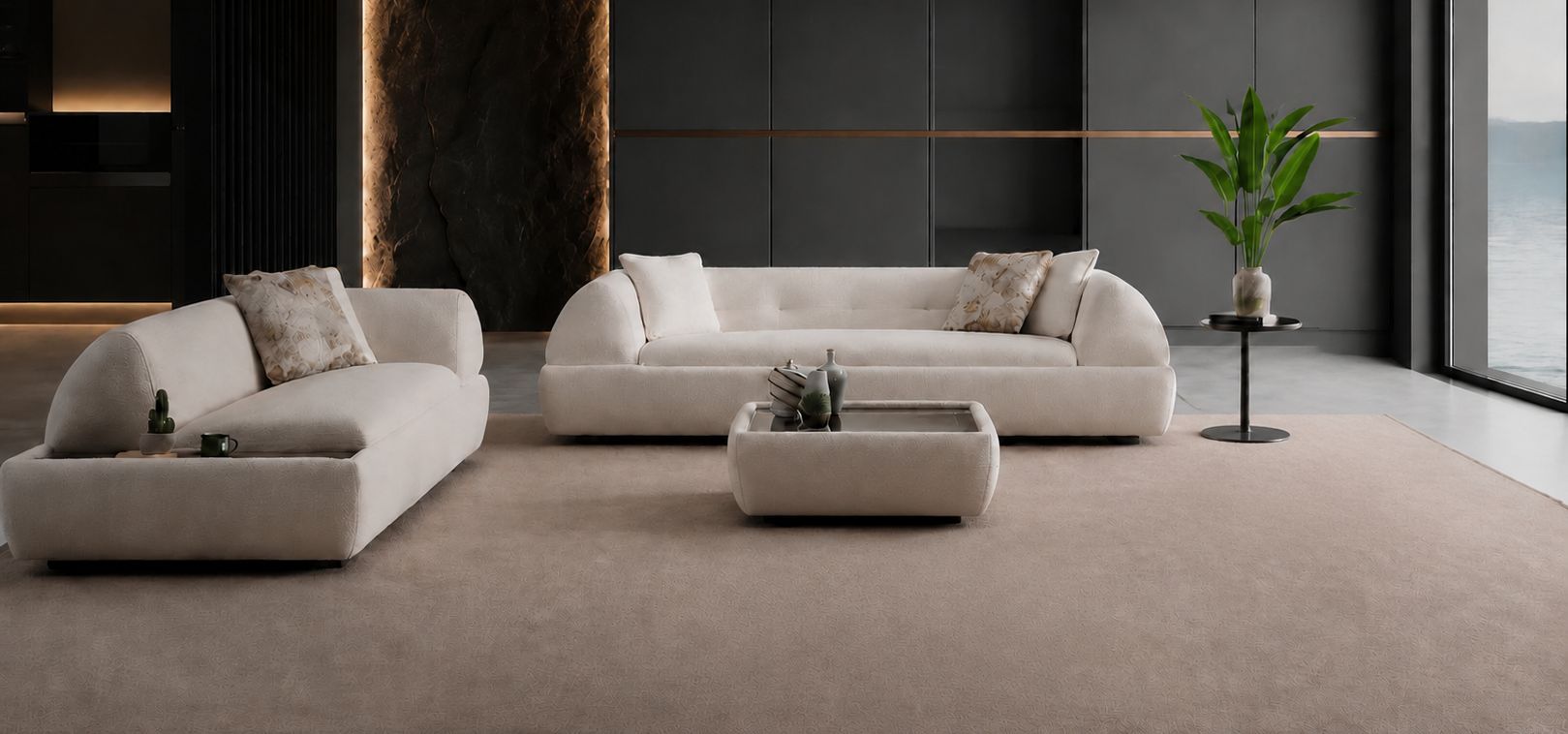 Sofa Kaffeetisch Beige Modern Wohnzimmer praktisch geräumig komfortabel