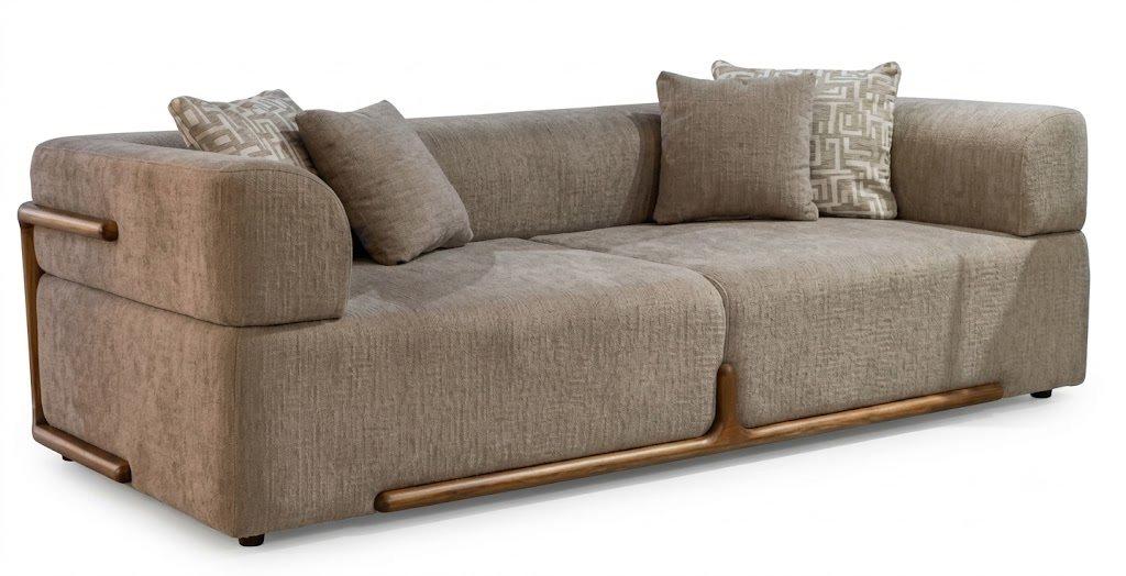 Sofa 3-Sitzer modern braun Wohnzimmer Stoff bezug Holz elegant