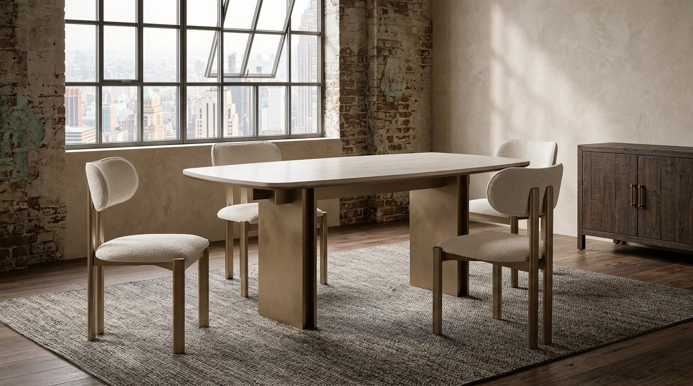 Esszimmer Set Esstisch 4х Stühle Modern Beige Elegant Vielseitig Edel