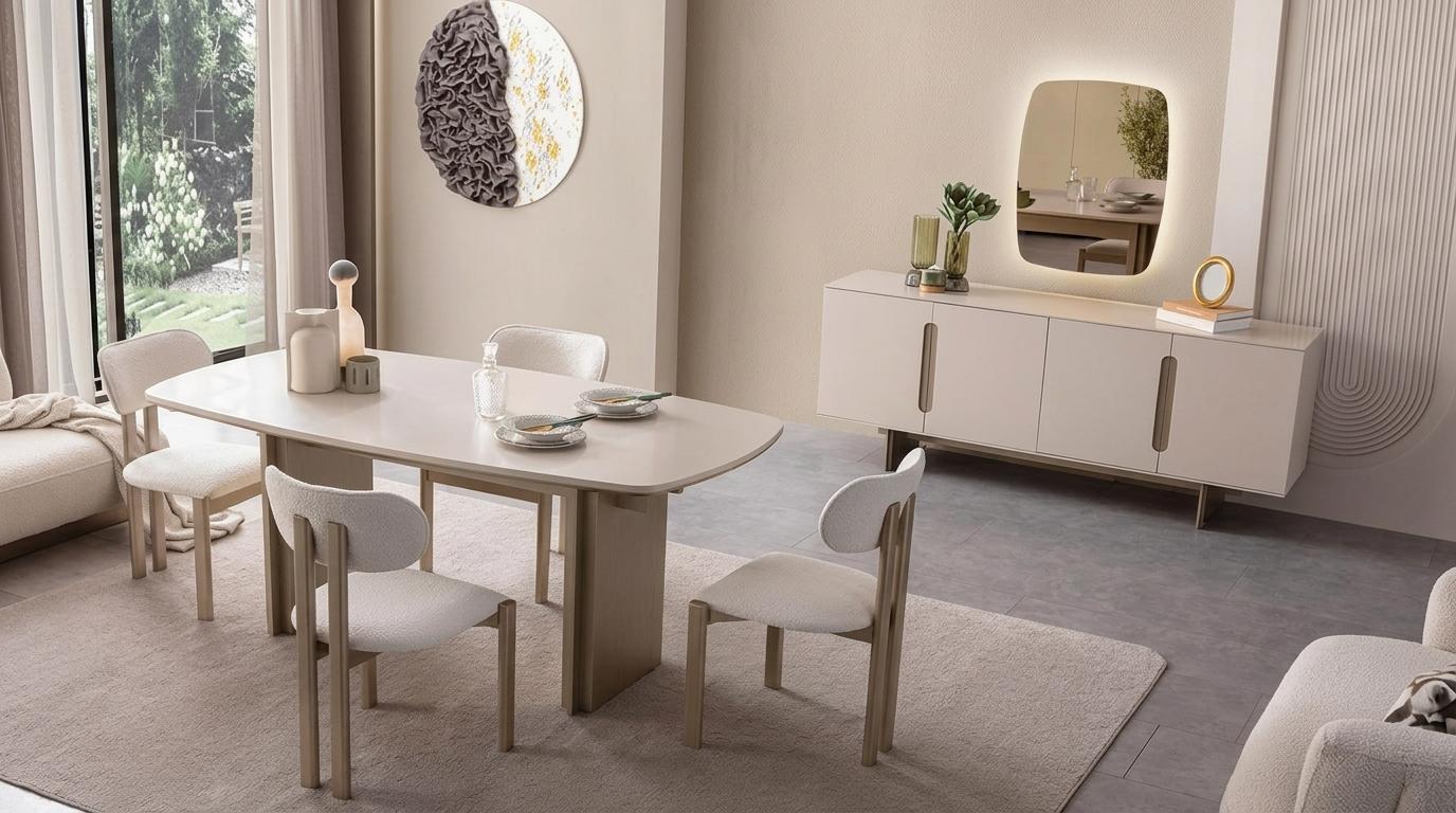 Esszimmer Set Esstisch 4х Stühle Sideboard Spiegel Modern Funktional