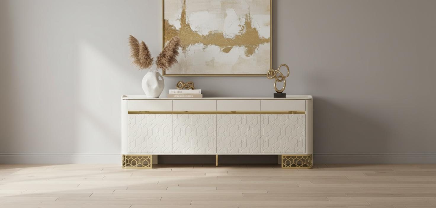 Elegantes Sideboard Weiss mit Gold Akzent Design
