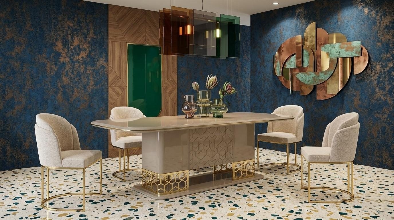 Komfortables Esstisch Set mit Bequemen Stuehlen Luxus Design