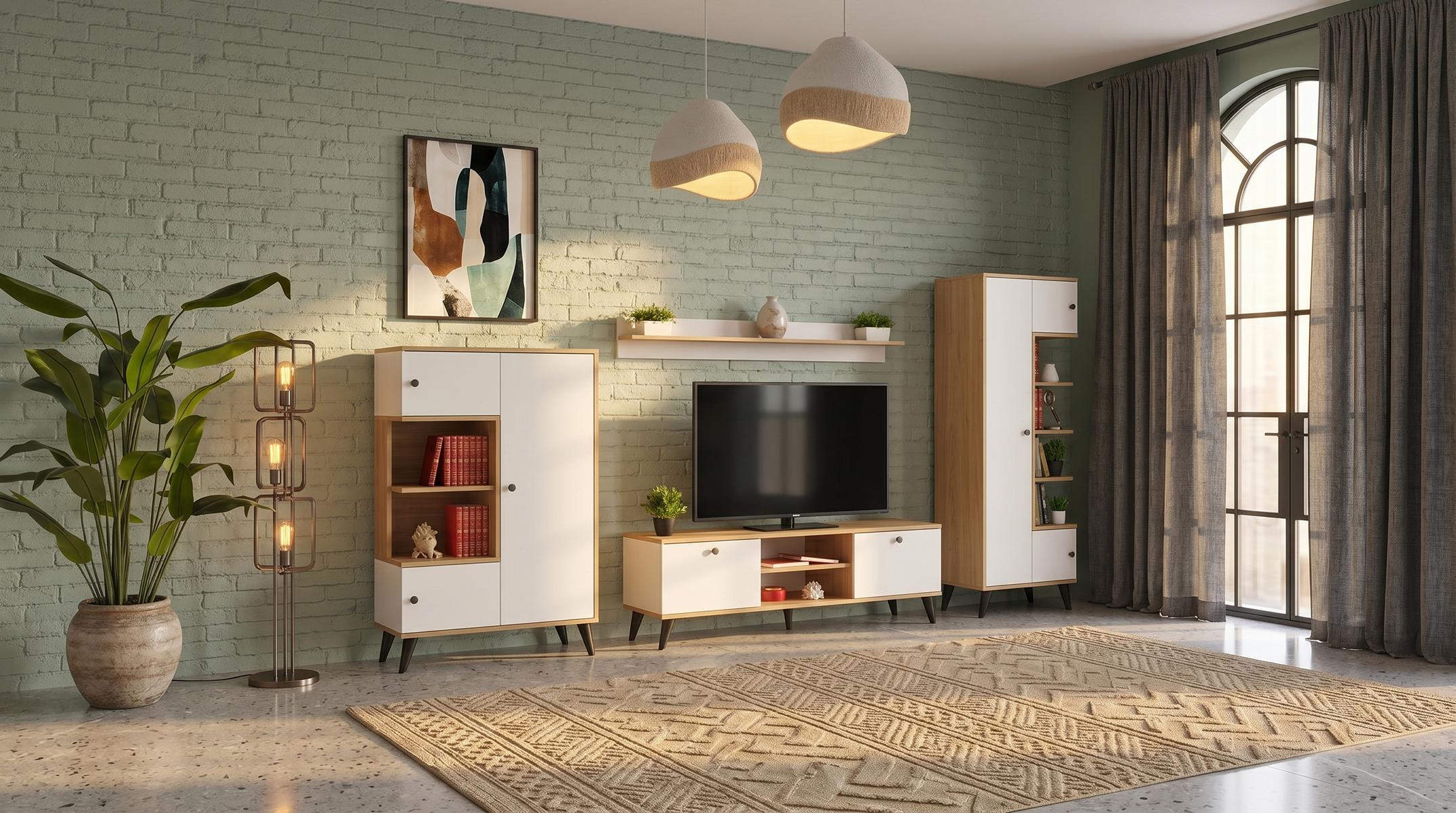 Stilvolles weißes TV-Set TV-Unterschrank Regal zwei Bücherregale Designermöbel