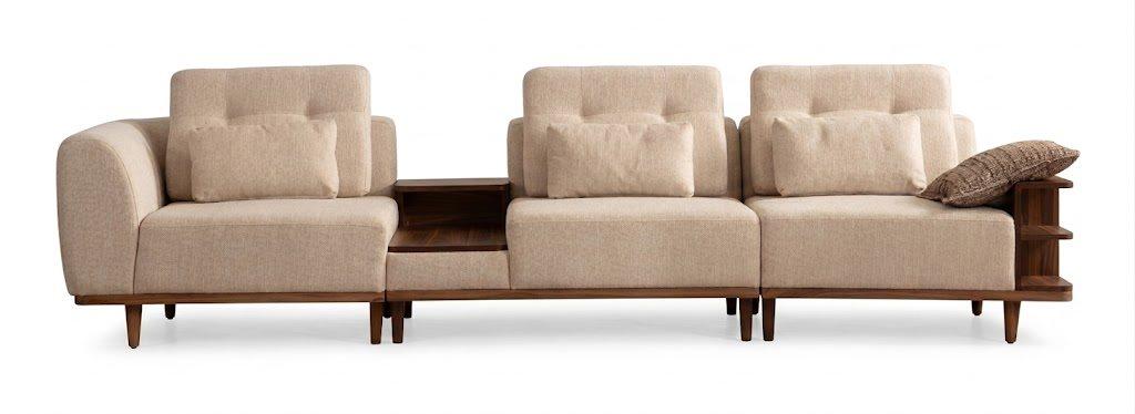 3-Sitzer Sofa Modern Holzgestell Braun Wohnzimmer Komfort Stoffbezug