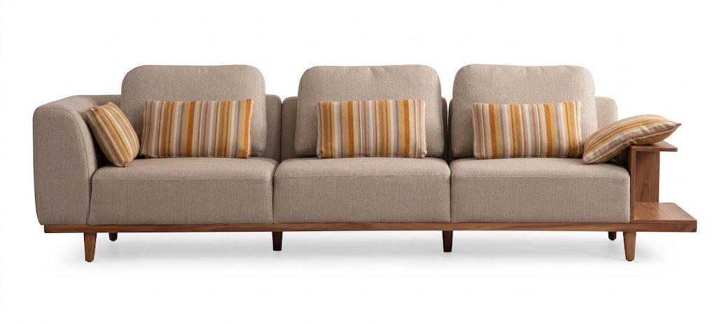 Komfort 3-Sitzer Sofa Moderner Wohnzimmer Armlehnen Beige Stoff