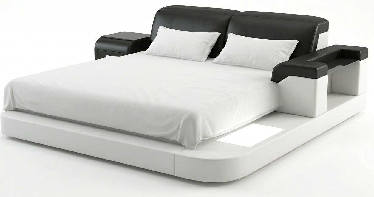 Luxus Schlafzimmer Bett mit Premium Design, LED und praktischem Regal