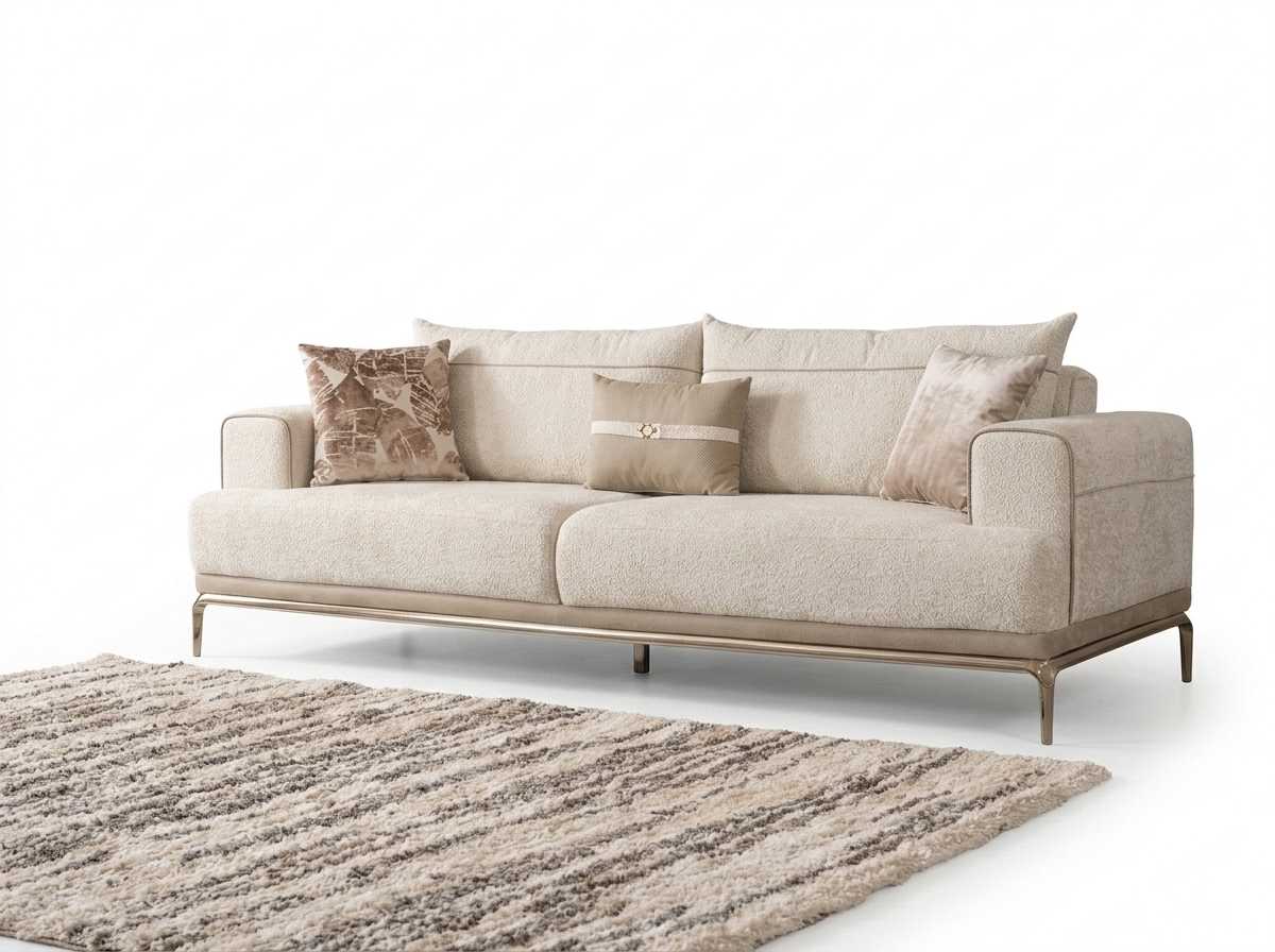 Sofa 3 Sitzer Beige Modern Luxus Bequem Couch Polstersofa