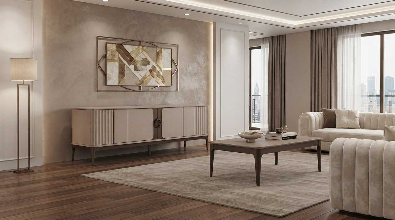Wohnzimmer Set 2tlg Beige Modern Luxus Lowboard Couchtisch Tisch