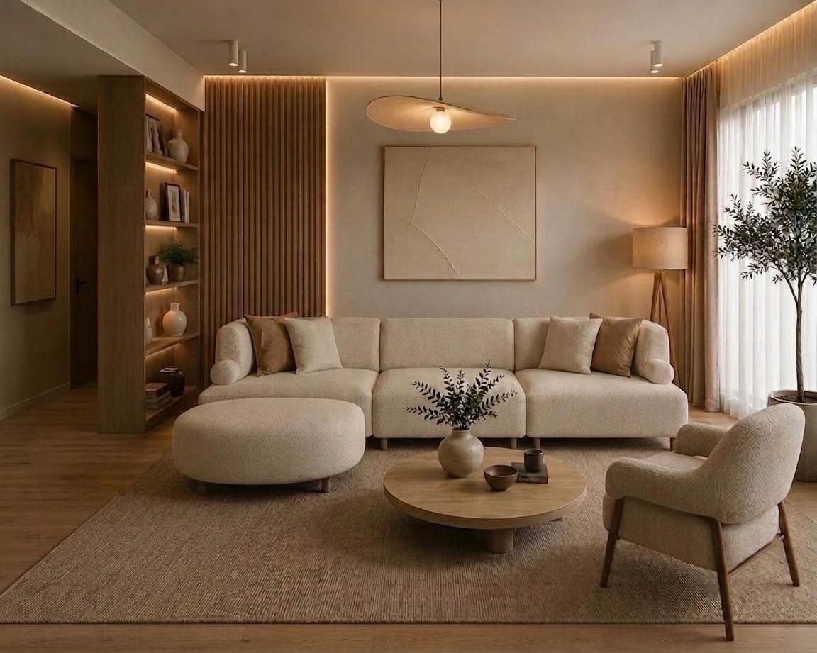 Elegantes Wohnzimmer Set mit komfortablem Sofa, Sessel und Sitzhocker