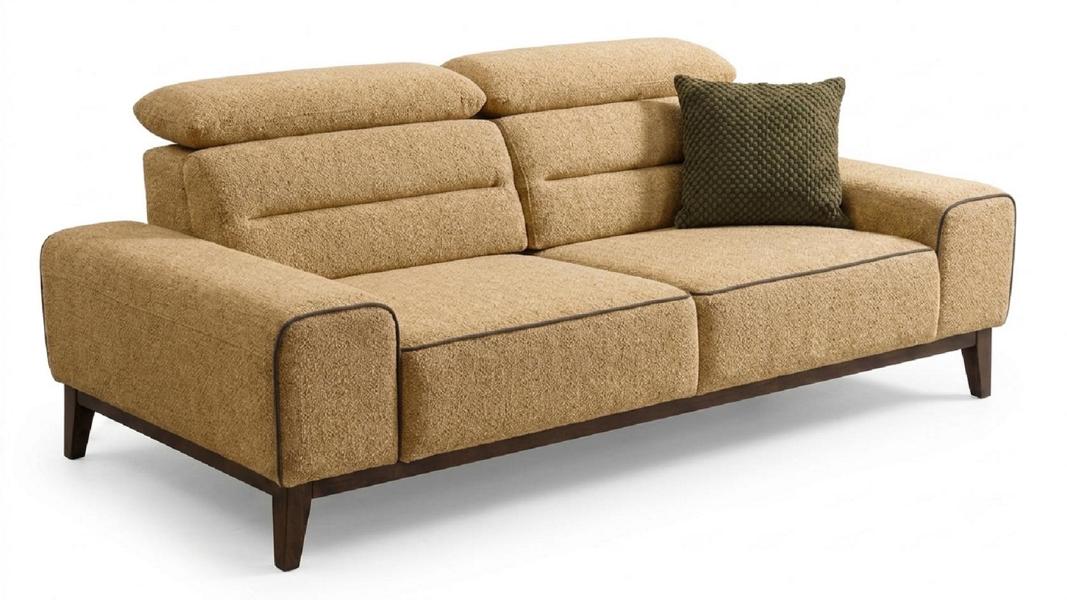 Modernes 3-Sitzer Sofa Camel Bouclé Stoff Wohnzimmer Polstersofa