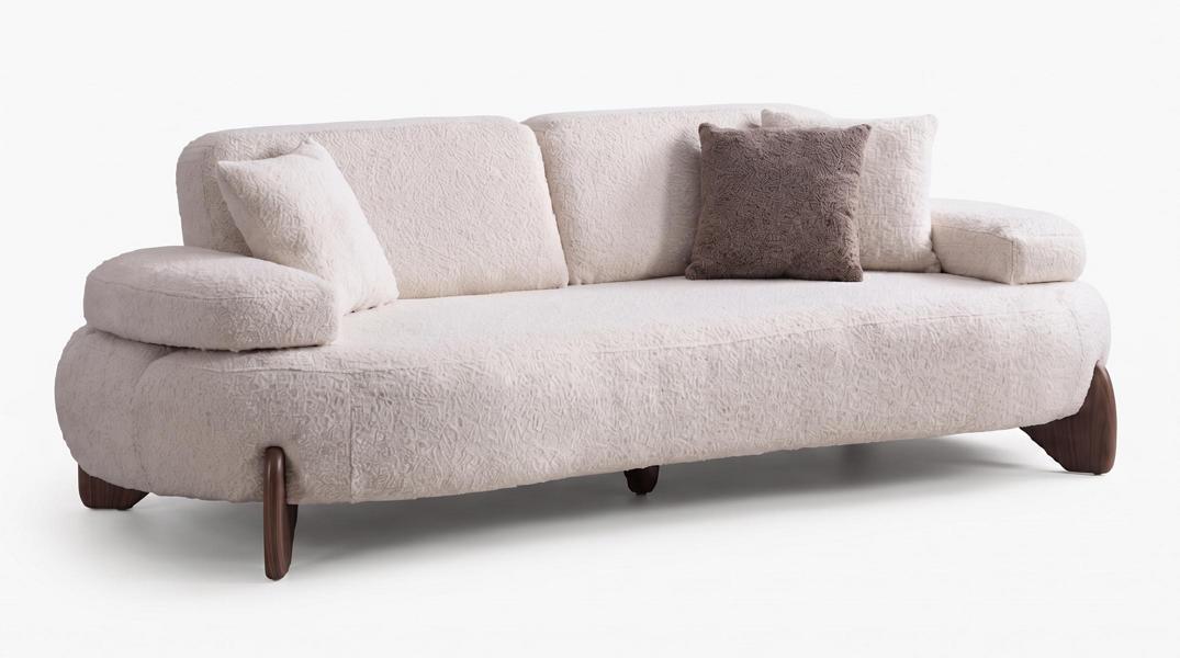 Modernes 3-Sitzer Sofa Weiß Bouclé Stoff Wohnzimmer