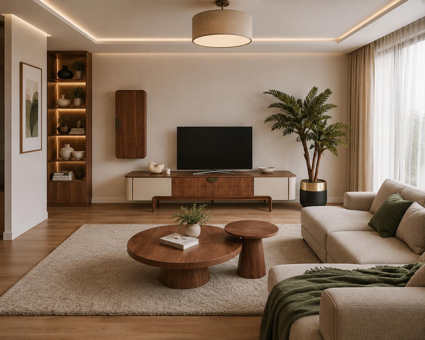 Modernes Wohnzimmer-Set mit Wohnwand und 2 Tischen