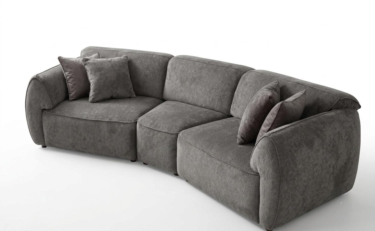 Graues Modulsofa geschwungenes Stoffsofa halbrundes Sofa Wohnzimmermöbel