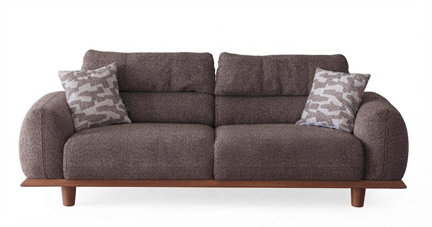 Braunes Modernes 3-Sitzer Sofa Stoffbezug Holzrahmen Wohnzimmer