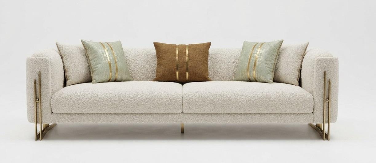 Modernes 3-Sitzer Sofa Creme Bouclé Stoff Wohnzimmer