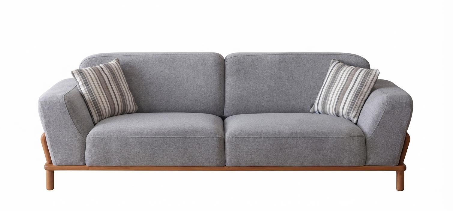 Graues 3-Sitzer Sofa Modern Stoffbezug Holzrahmen Wohnzimmer