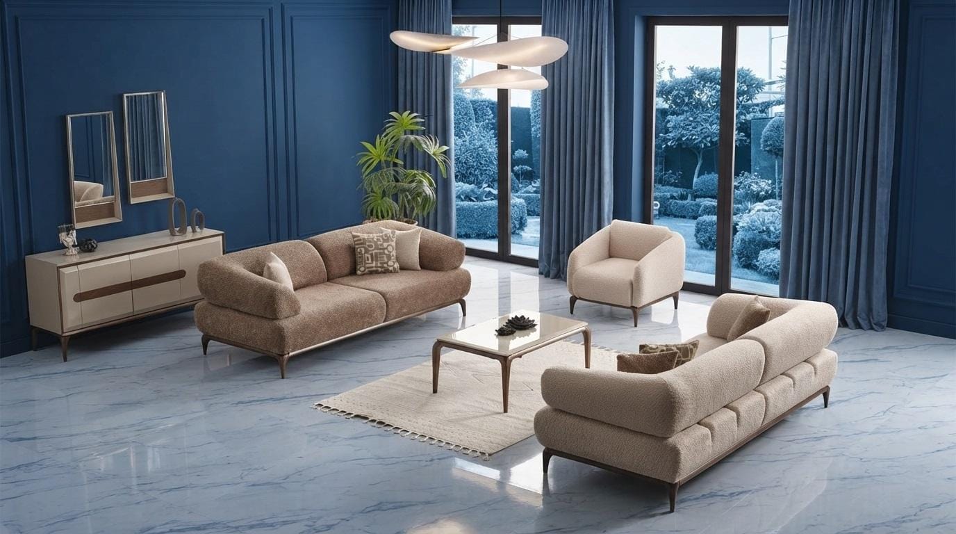 Edle Wohnzimmer Polstergarnitur Designer Sofas Stoffsessel 3tlg