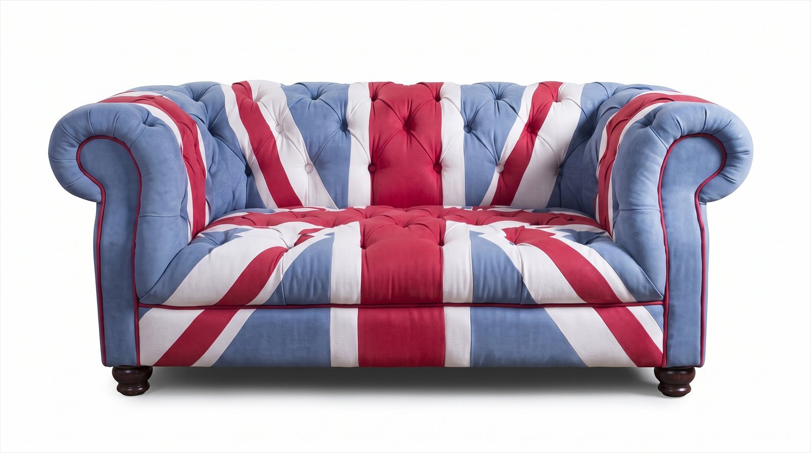 Chesterfield 2-Sitzer Sofa Union Jack Samt British Vintage Blau Rot