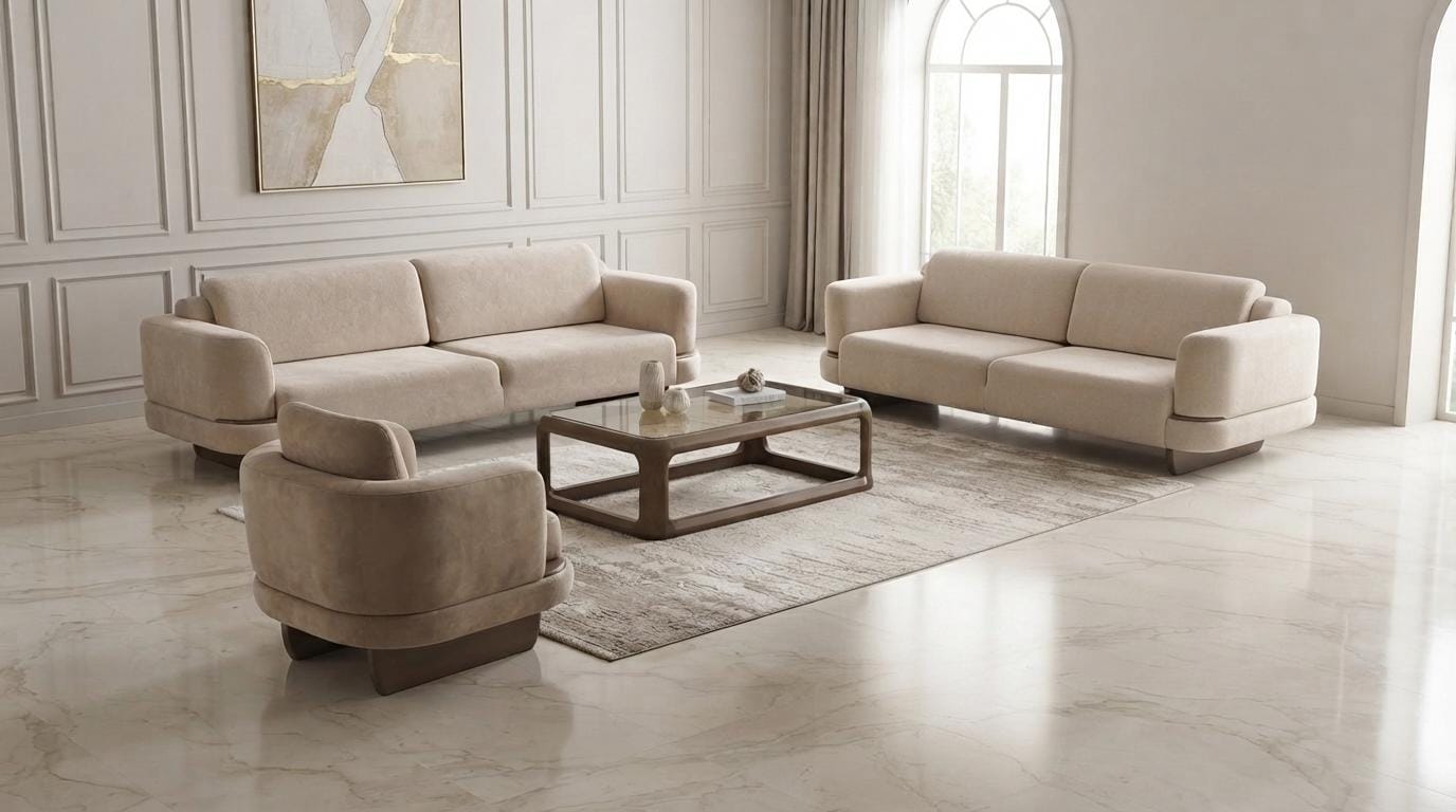 Edle Beige Stoffsofas Exklusive Dreisitzer Polstersessel Set