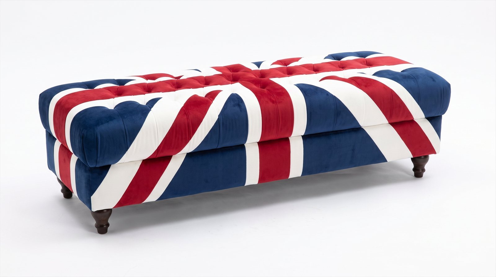 Chesterfield Hocker Sitzbank Union Jack Samt British Style Vintage