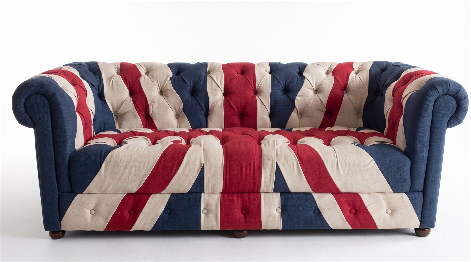 Chesterfield 2-Sitzer Sofa Union Jack Samt British Vintage Dunkelblau