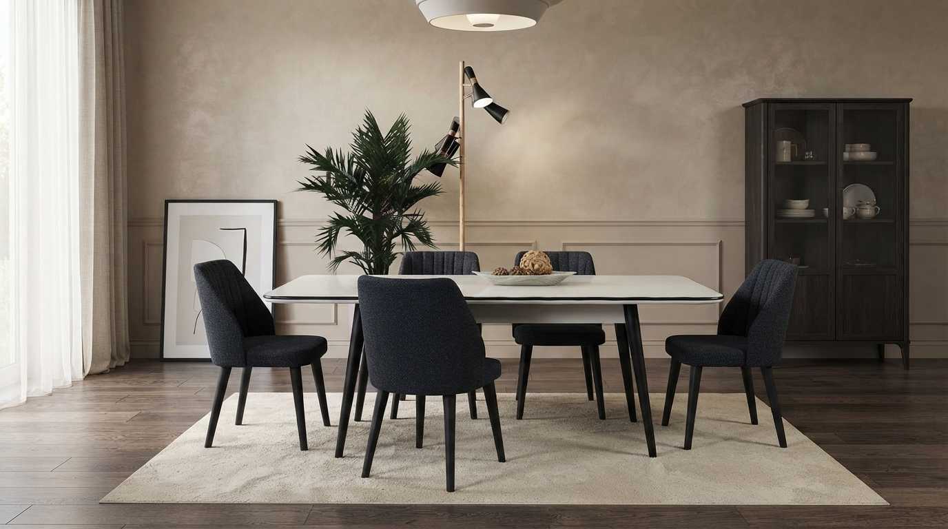 Esstisch Stühle Set Beige Grau Modern Edel Tisch Gruppe Esszimmer