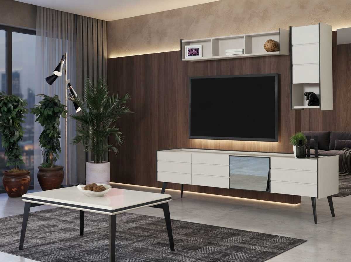 Sideboard Couchtisch Regal Beige Schwarz Modern Wohnzimmer