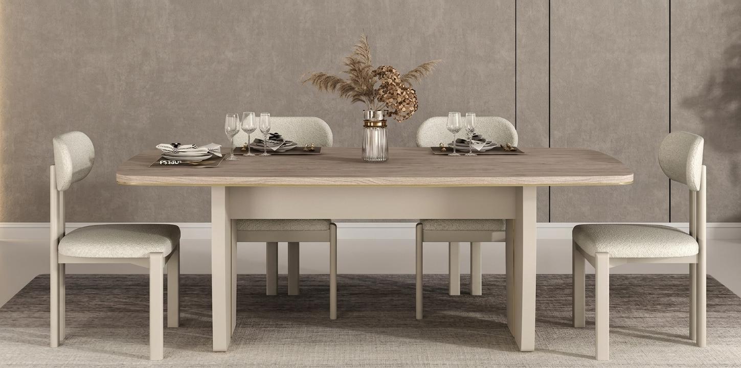 Modern Esszimmer Set Esstisch 4x Stühle Beige Holz Textil Elegant