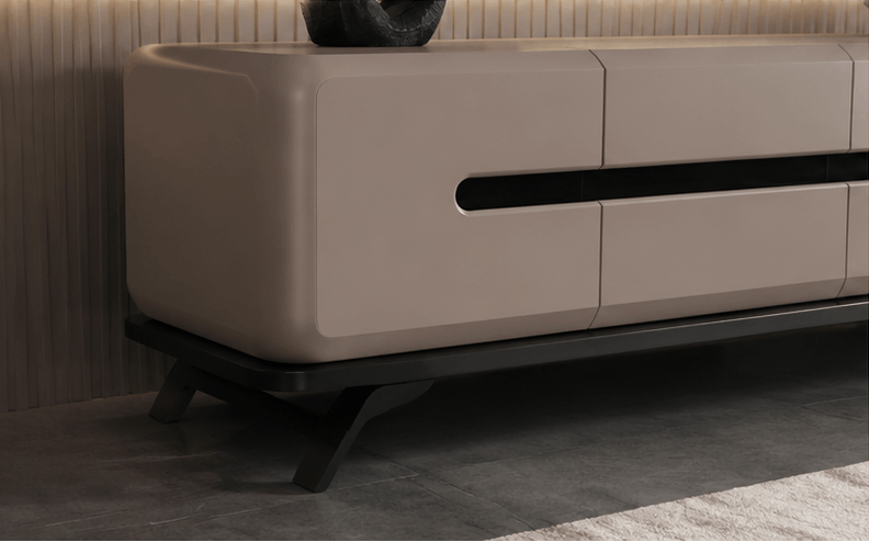 Modernes Beige Wohnzimmer TV Lowboard Couchtisch Holz Metall