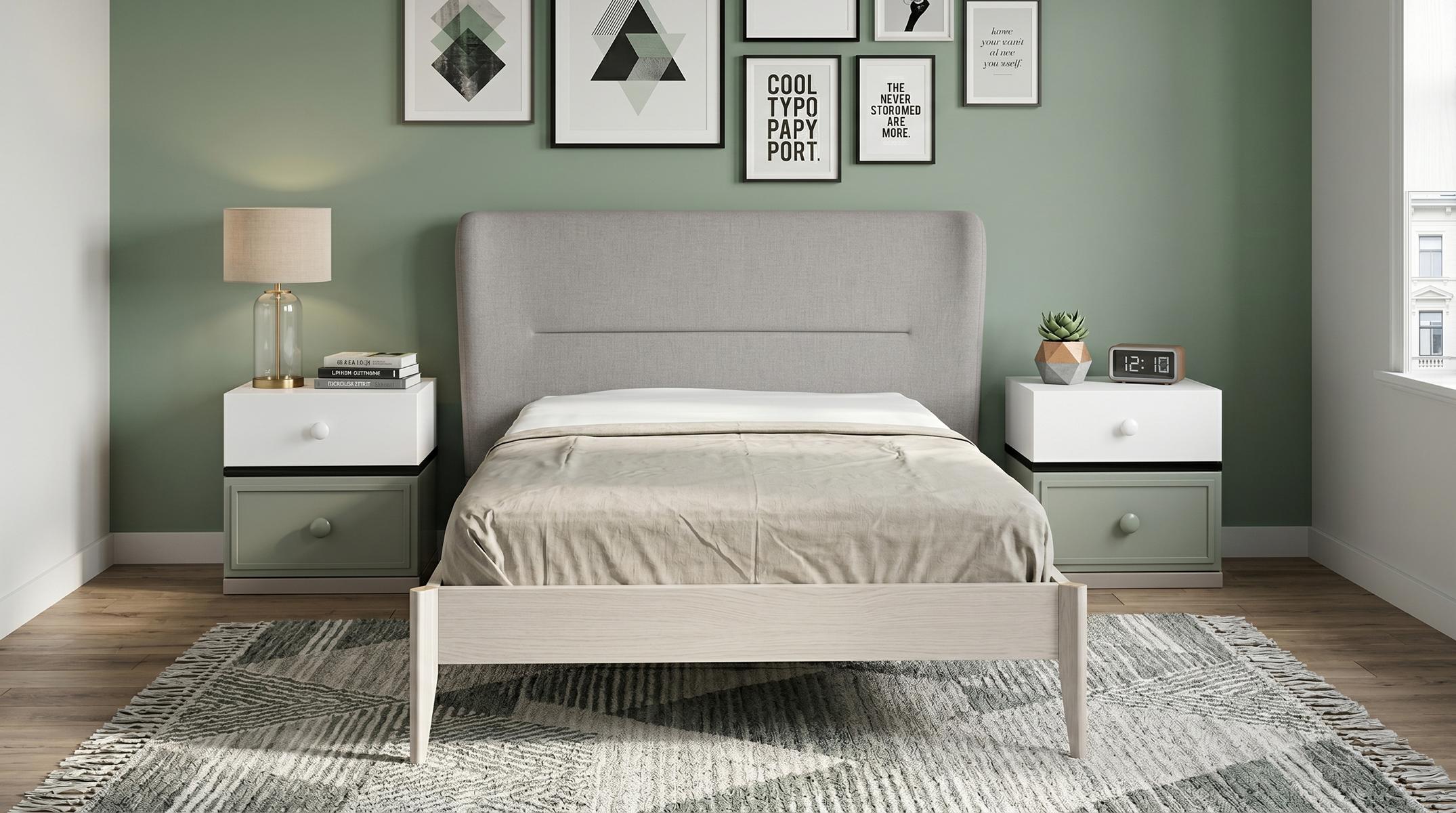 Modernes graues Jugendzimmer Bett 2 Nachttische Möbelgarnitur Premium