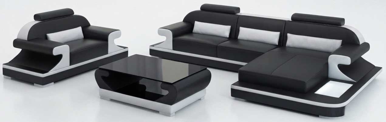 Stilvolle Eckcouch Schwarz Sessel Couchtisch Wohnzimmer Möbel