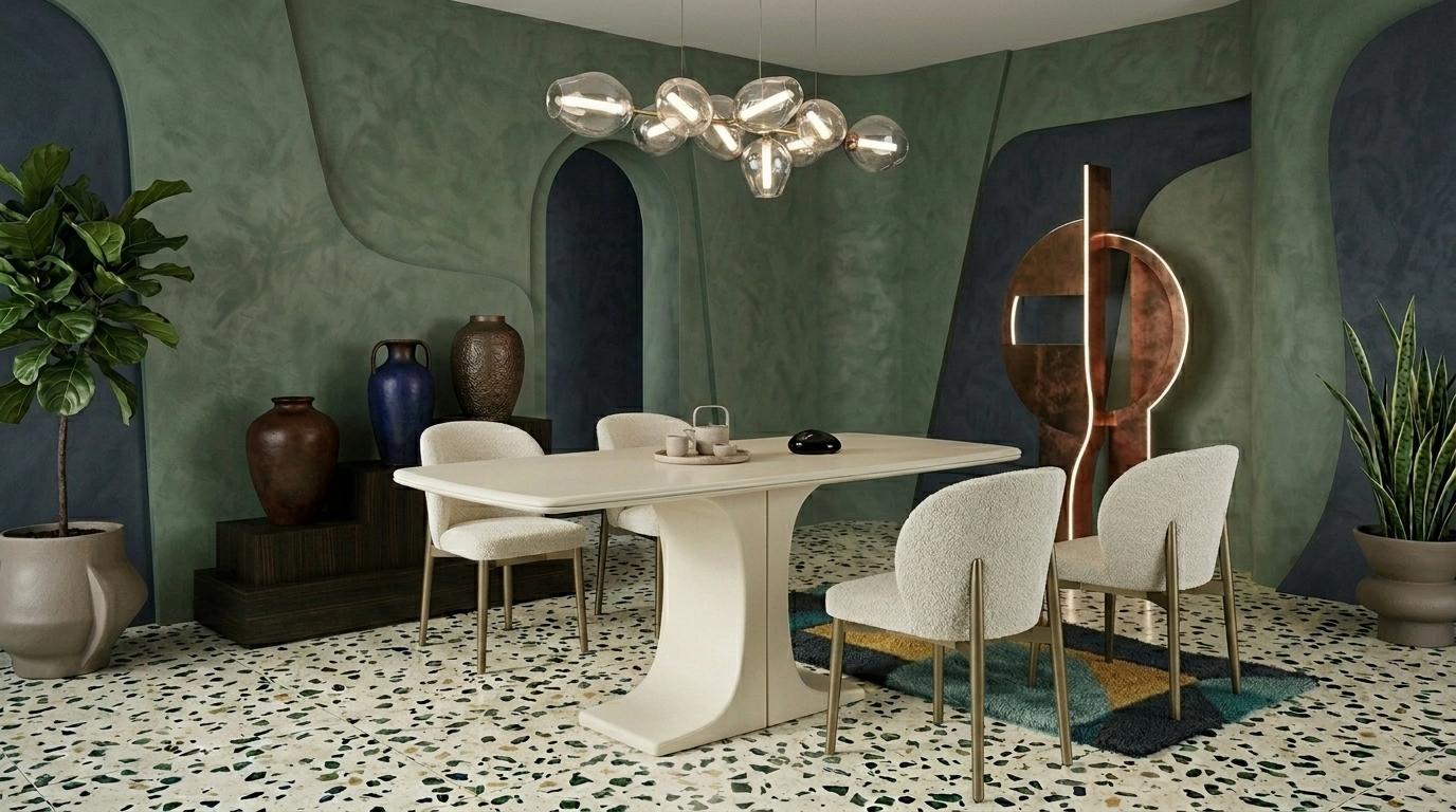 Essgruppe Modern Weiß Holz 4 Stühle Set Großer Esstisch Rechteckig
