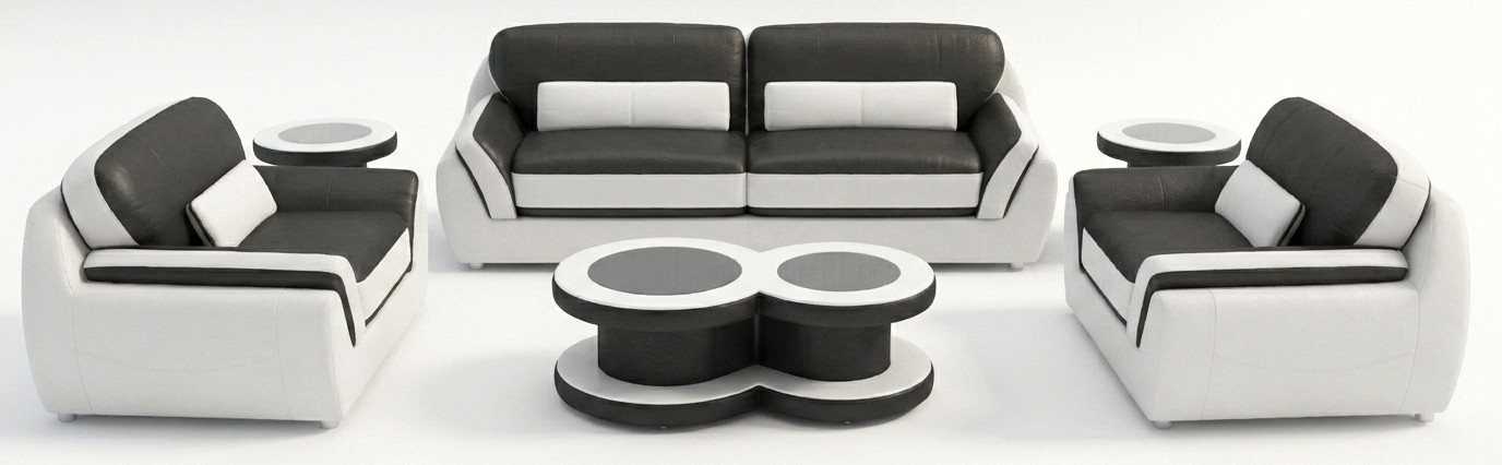 Designer Sofaset Schwarz Dreisitzer Einzelsessel Rundtische Komfort