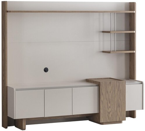 Moderne Wohnwand Weiß Holz Wohnzimmer TV Möbel Luxus Design Stauraum
