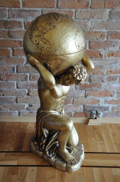 Antik Stil Klassischer Globus Atlas Minibar Bar Wein Regal Statue Skulptur