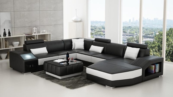 Ledersofa Couch U-Form Wohnlandschaft Ecksofa Garnitur Design Modern