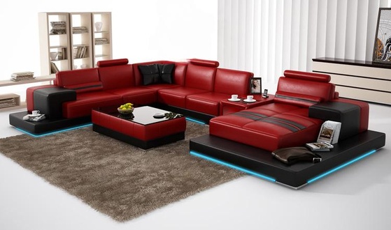 Ledersofa Couch Wohnlandschaft Ecksofa Eck Garnitur Dekor Design Modern