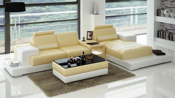 Ledersofa Couch Wohnlandschaft Ecksofa Eck Modern Garnitur Dekor Design