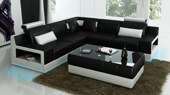 Ledersofa Couch Wohnlandschaft Sofa Ecksofa Eck Garnitur Design Modern